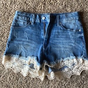 High waisted denim shorts with lace